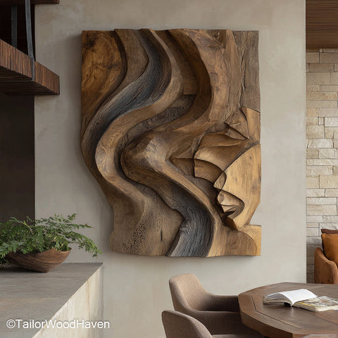 Carved Wood Wall Art Panels Handcrafted Wood Panels with Deep Carvings, Ideal as Statement Wall Art for Natural, Boho, or Farmhouse Interiors