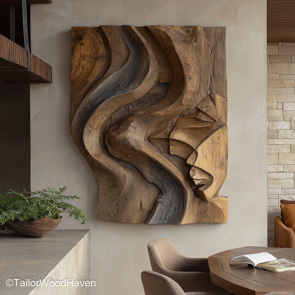 Carved Wood Wall Art Panels Handcrafted Wood Panels with Deep Carvings, Ideal as Statement Wall Art for Natural, Boho, or Farmhouse Interiors