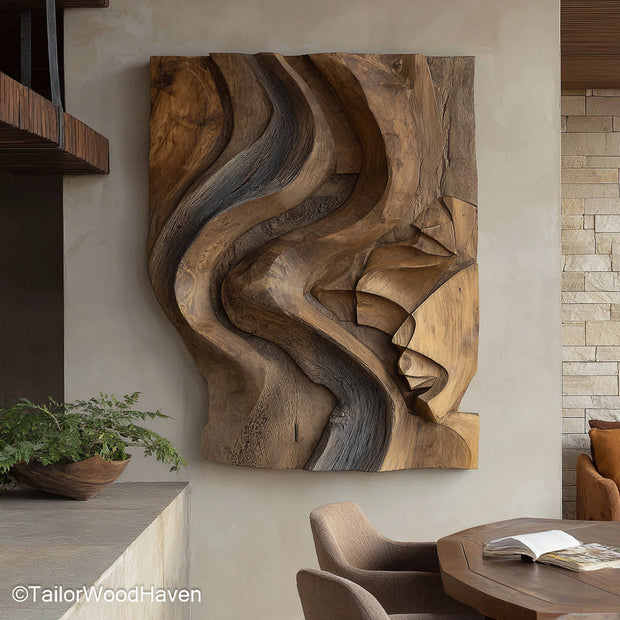 Carved Wood Wall Art Panels Handcrafted Wood Panels with Deep Carvings, Ideal as Statement Wall Art for Natural, Boho, or Farmhouse Interiors