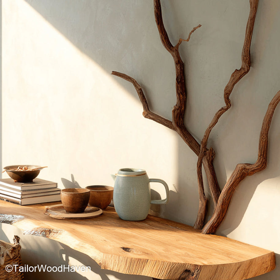Walnut Floating Nightstand crafted from rich walnut wood with visible grain and clean lines, perfect for modern rustic or mid century inspired interiors