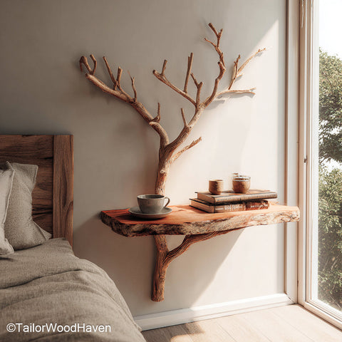 Wall Mountable Bedside Table made from hardwood with compact floating design and strong brackets, ideal for cozy spaces with functional modern decor
