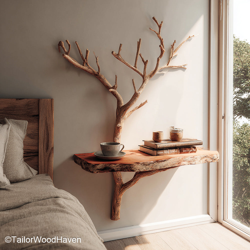 Wall Mountable Bedside Table made from hardwood with compact floating design and strong brackets, ideal for cozy spaces with functional modern decor