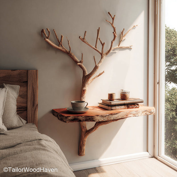 Wall Mountable Bedside Table made from hardwood with compact floating design and strong brackets, ideal for cozy spaces with functional modern decor