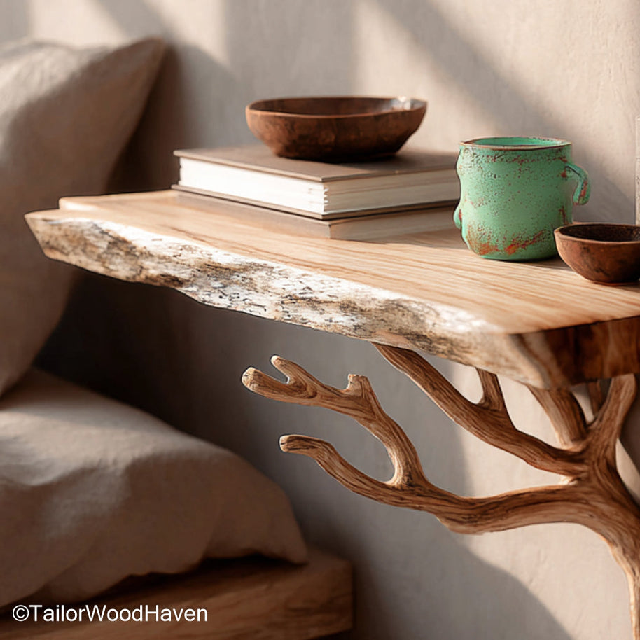 Floating Bedside Shelves made from real wood with clean floating design and hidden wall support, perfect for storing essentials in compact bedrooms