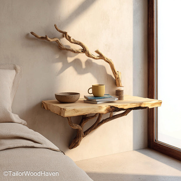 Floating Shelf Nightstand handcrafted from hardwood with a clean floating look, offering both function and modern simplicity for bedside organization