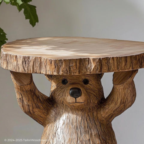 Bear shaped handcrafted wood side table for living room