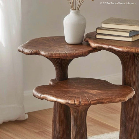 Rustic mushroom end table for living room