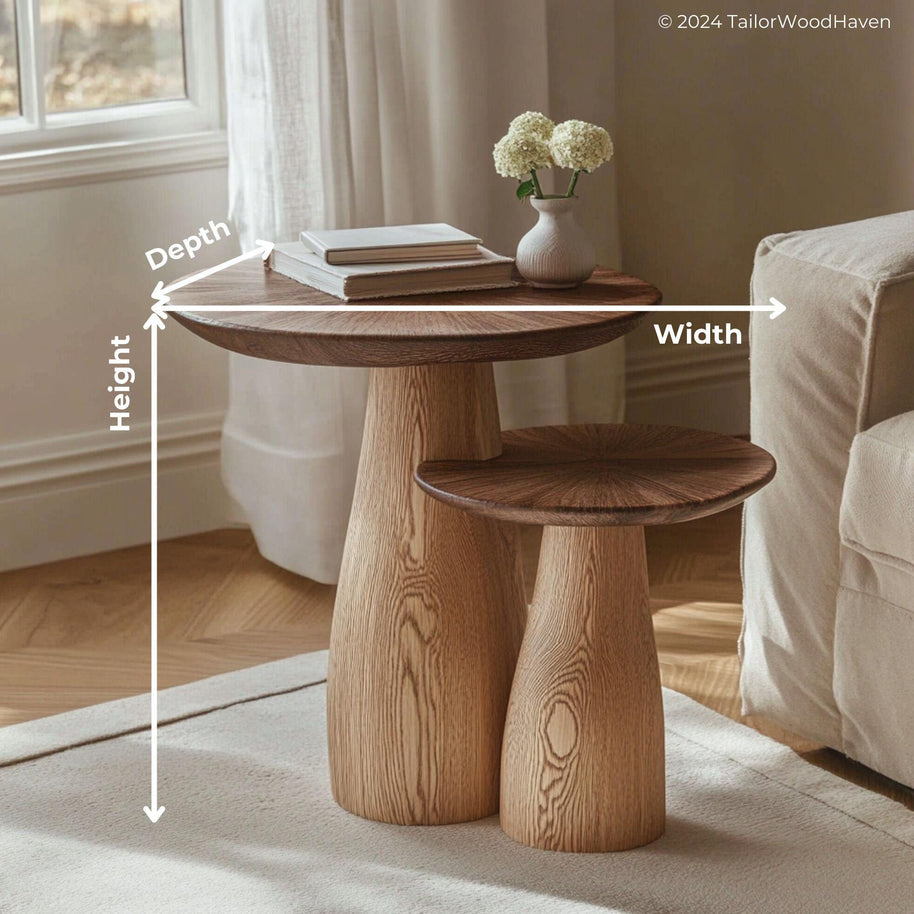 Handmade mushroom wood side table for living room