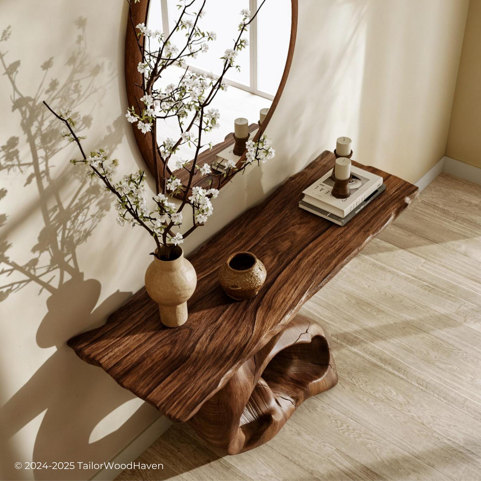 Rustic Wood Narrow Console Table for Entryway or Living Room