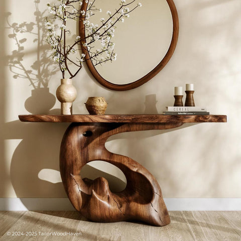 Rustic Wood Narrow Console Table for Entryway or Living Room