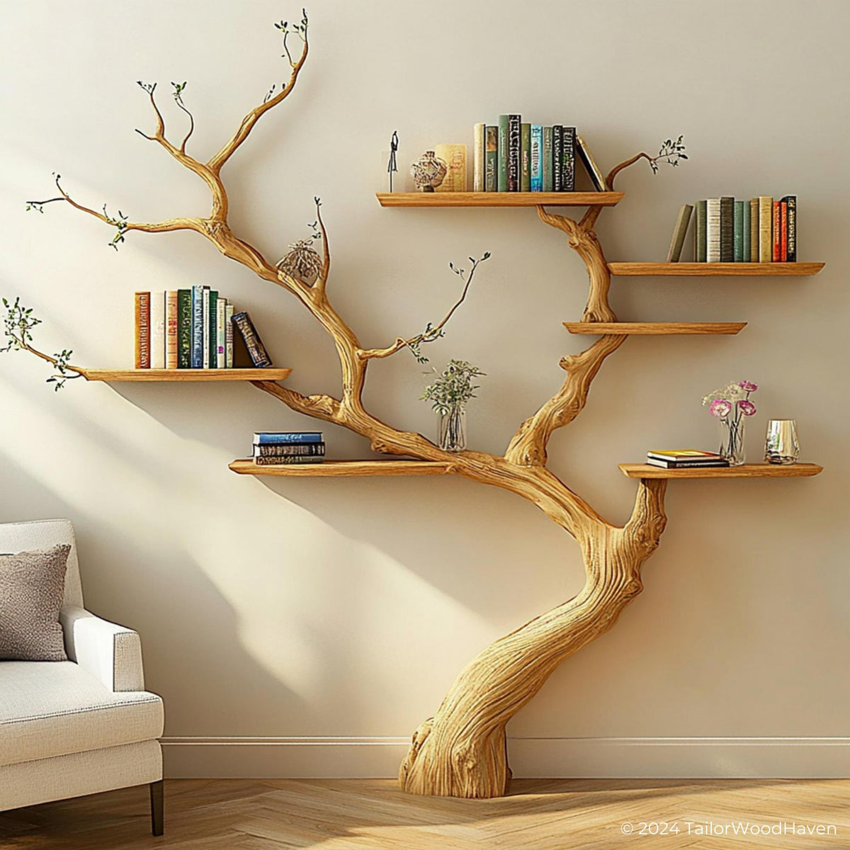 Light tree bookshelf - Rustic book shelf