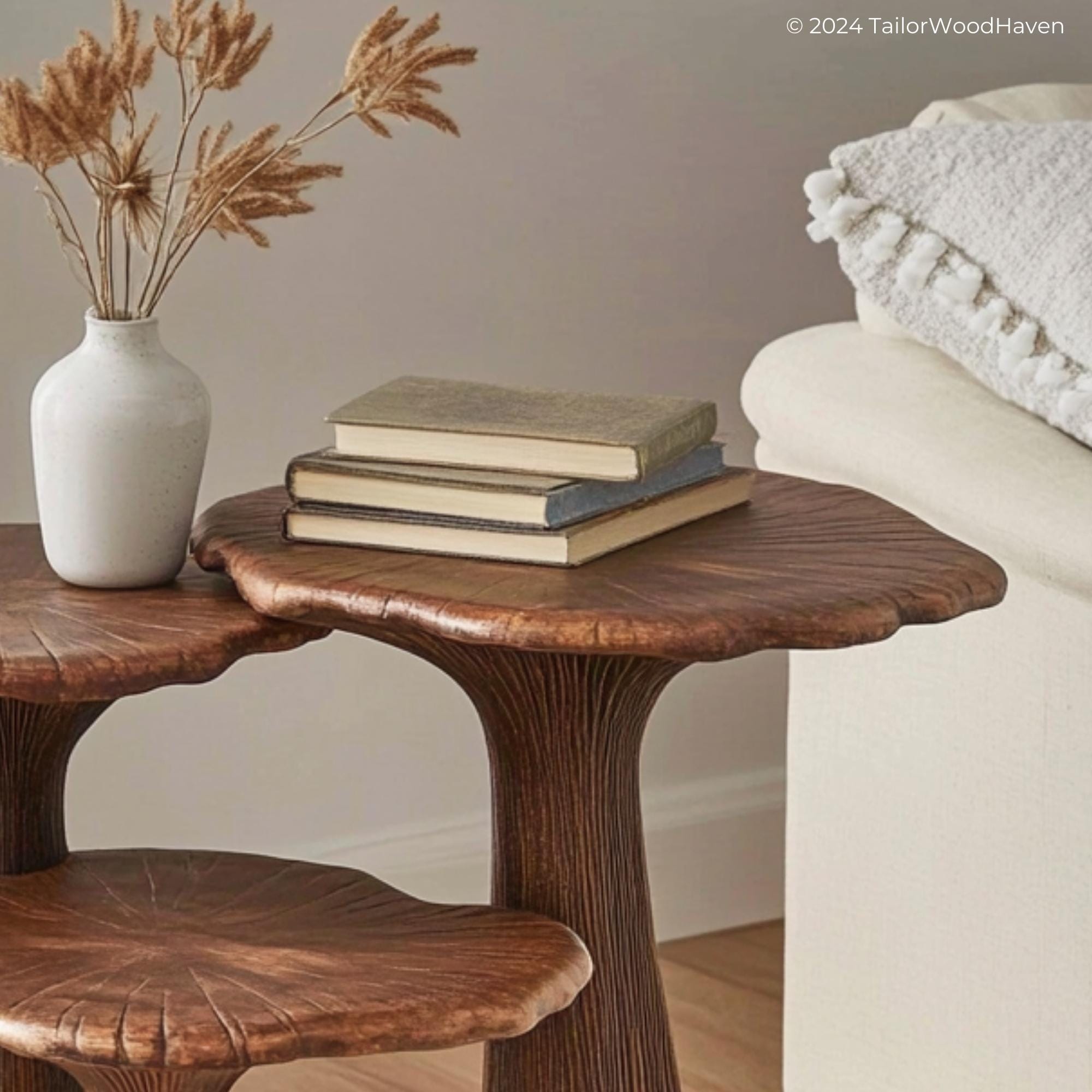 Rustic mushroom end table for living room