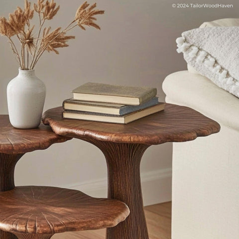 Rustic mushroom end table for living room