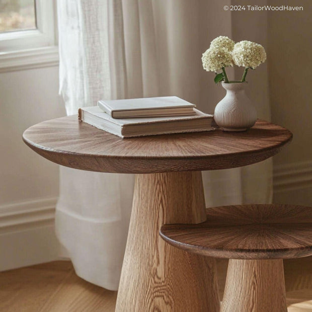 Handmade mushroom wood side table for living room
