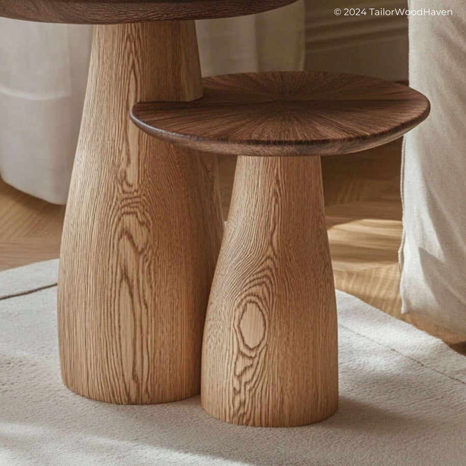 Handmade mushroom wood side table for living room