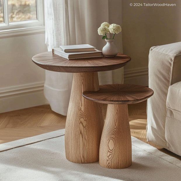 Handmade mushroom wood side table for living room