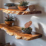 Handcrafted floating shelves - Live edge design, rustic style