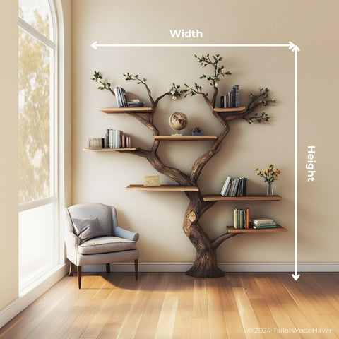Dark tree branch bookshelf - handcrafted book shelf