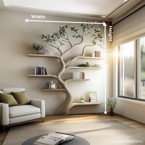 Handcrafted rustic tree branch bookshelf