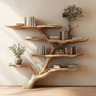 Decorative Tree Shelves Design – Wooden Floating Wall Shelf Featuring an Artistic Tree Silhouette