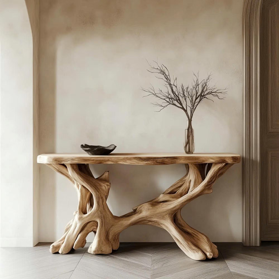 Handmade Rustic Console – Solid Wood, Natural Grain Patterns
