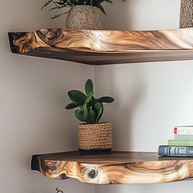 Rustic Floating Corner Shelves – Live Edge Solid Wood