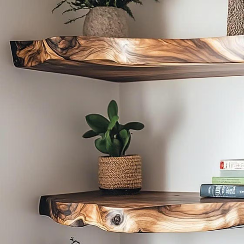 Rustic Floating Corner Shelves – Live Edge Solid Wood
