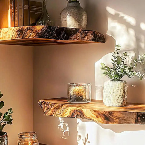 Custom Live Edge Corner Shelves – Handmade & Natural Wood
