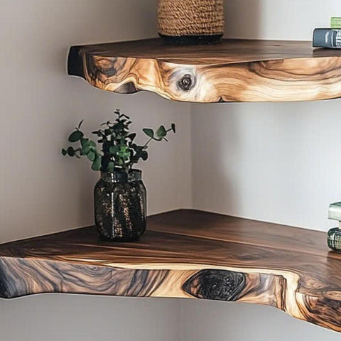 Rustic Floating Corner Shelves – Live Edge Solid Wood