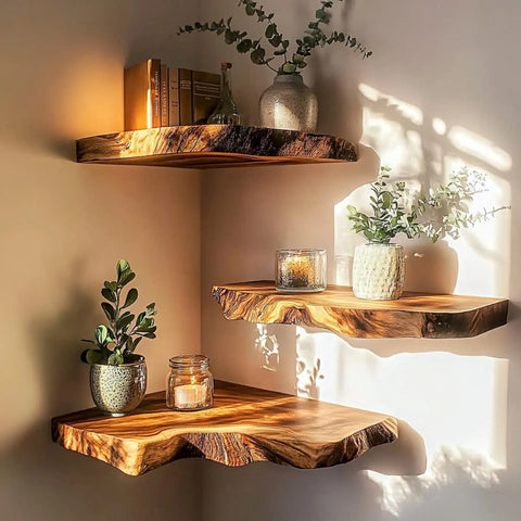 Custom Live Edge Corner Shelves – Handmade & Natural Wood