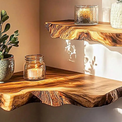 Custom Live Edge Corner Shelves – Handmade & Natural Wood