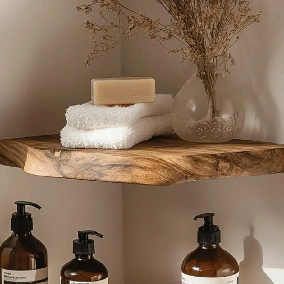 Live Edge Wood Floating Shelves – Rustic Corner Shelf Set
