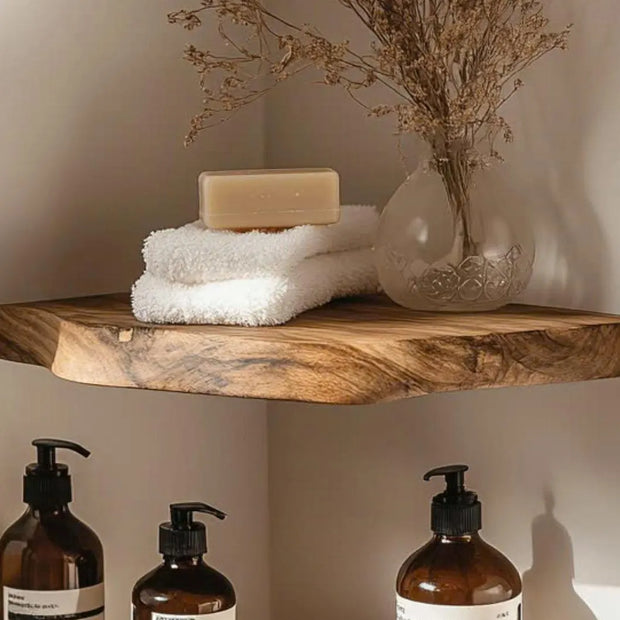 Live Edge Wood Floating Shelves – Rustic Corner Shelf Set
