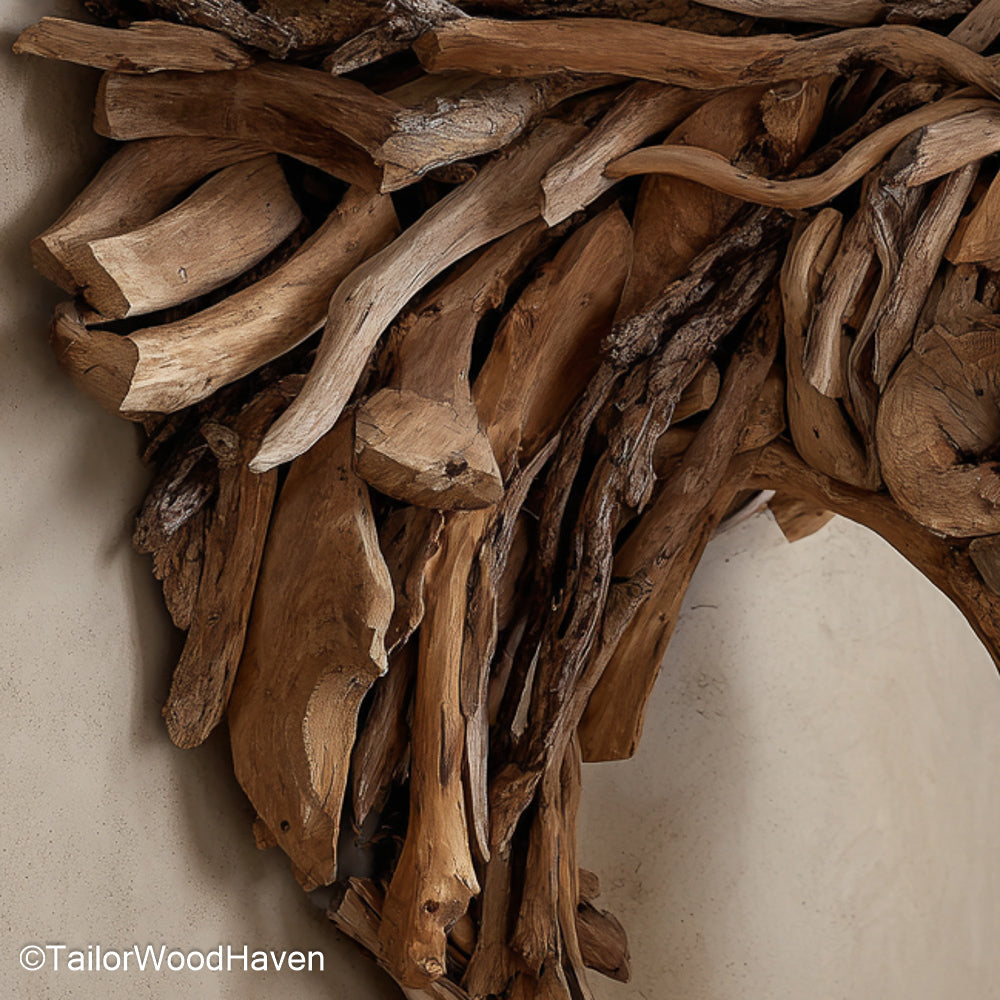 Drift Wood Wall sculpture made from natural ocean-collected driftwood, arranged in a textured wall display perfect for rustic or coastal interiors