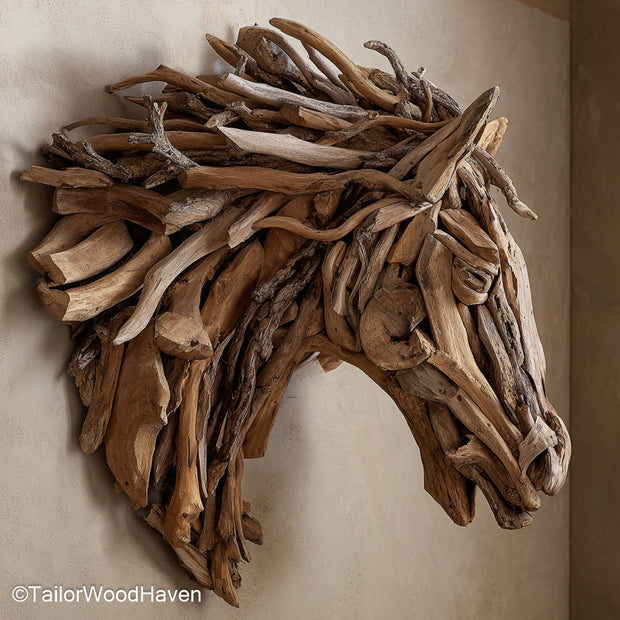 Drift Wood Wall sculpture made from natural ocean-collected driftwood, arranged in a textured wall display perfect for rustic or coastal interiors