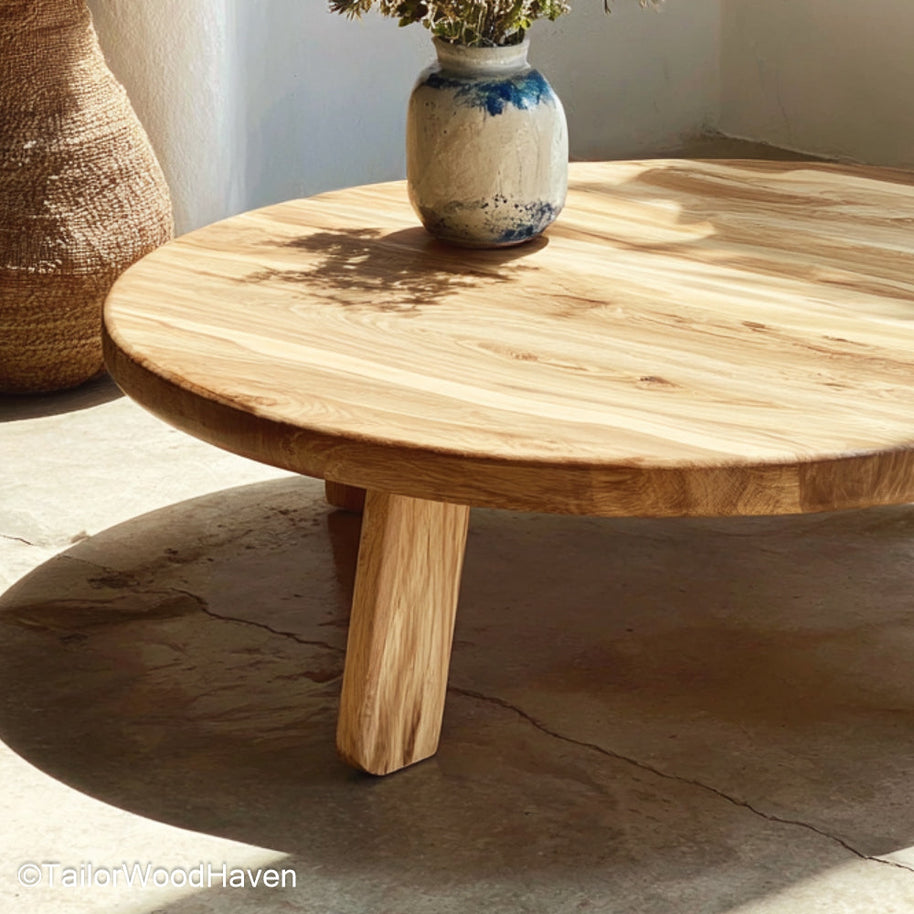 Round Live Edge Coffee Table Circular Coffee Table Crafted from Natural Wood with Raw Live Edge for Rustic Interiors