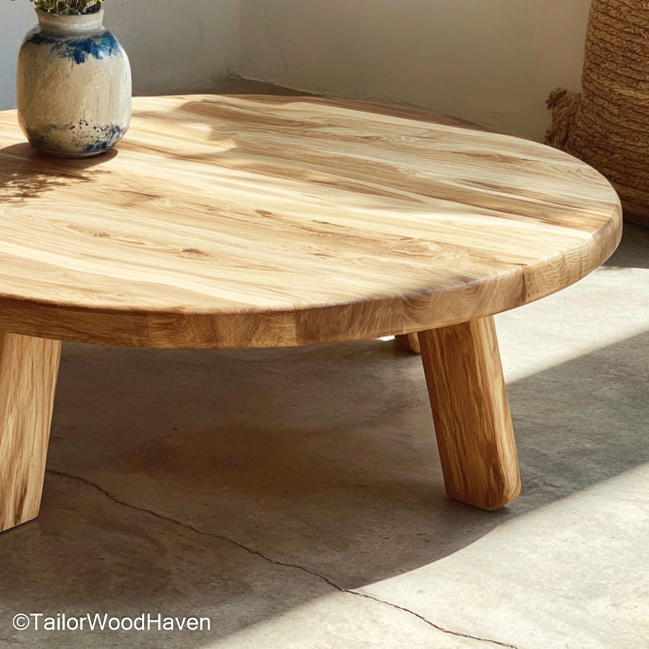 Round Live Edge Coffee Table Circular Coffee Table Crafted from Natural Wood with Raw Live Edge for Rustic Interiors
