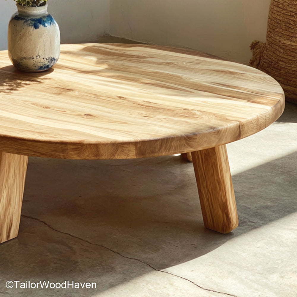 Round Live Edge Coffee Table Circular Coffee Table Crafted from Natural Wood with Raw Live Edge for Rustic Interiors
