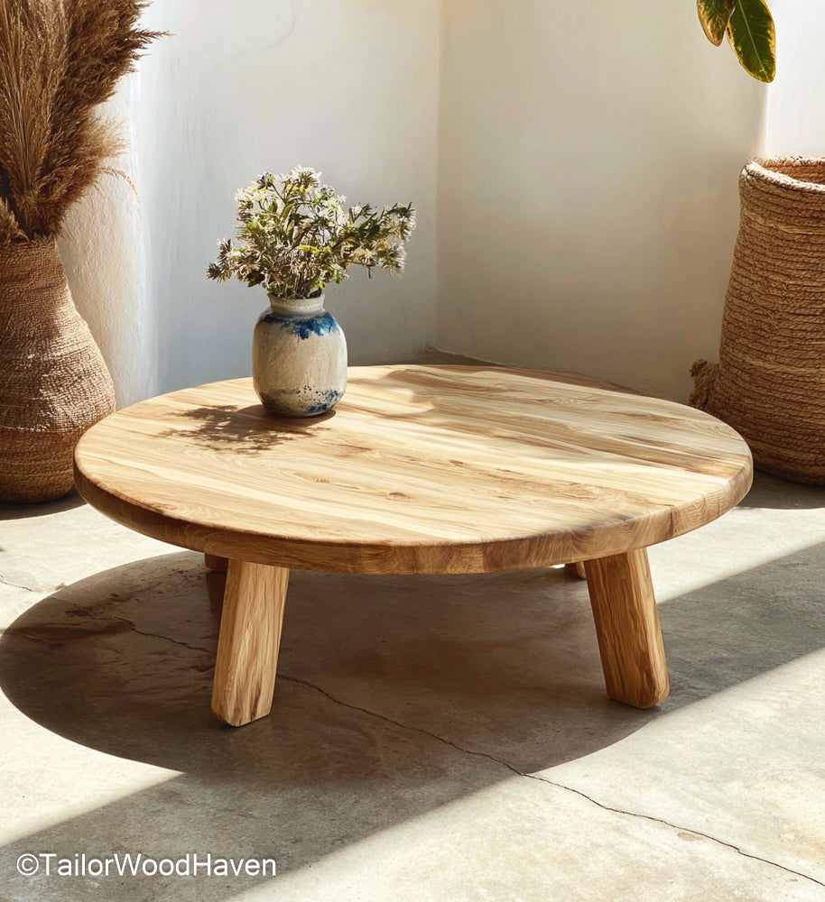 Round Live Edge Coffee Table Circular Coffee Table Crafted from Natural Wood with Raw Live Edge for Rustic Interiors
