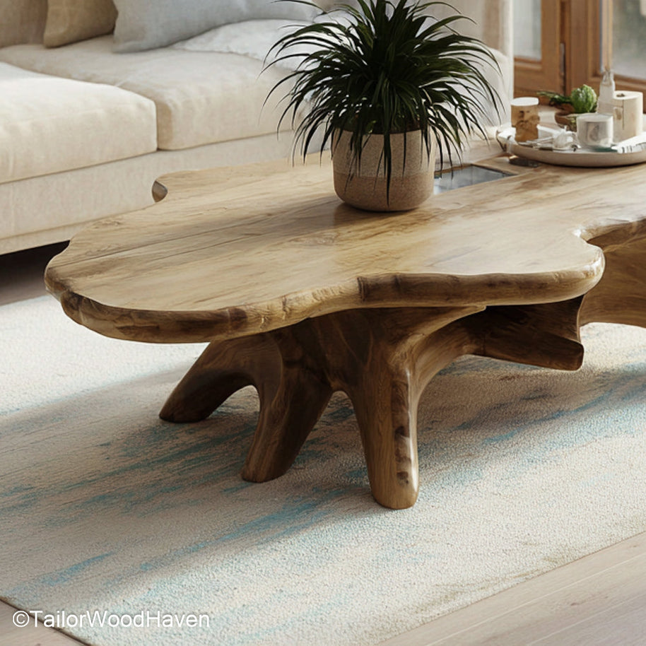 Live Edge Oak Coffee Table Rustic Coffee Table Crafted from Oak Slab with Live Edge Detail for Natural Room Styling