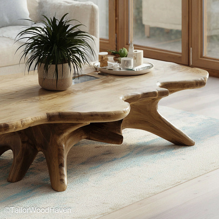 Live Edge Oak Coffee Table Rustic Coffee Table Crafted from Oak Slab with Live Edge Detail for Natural Room Styling