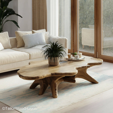 Live Edge Oak Coffee Table Rustic Coffee Table Crafted from Oak Slab with Live Edge Detail for Natural Room Styling