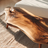 Slab coffee table for sale built from solid hardwood with organic grain and raw texture, a one of a kind slab coffee table for sale online now