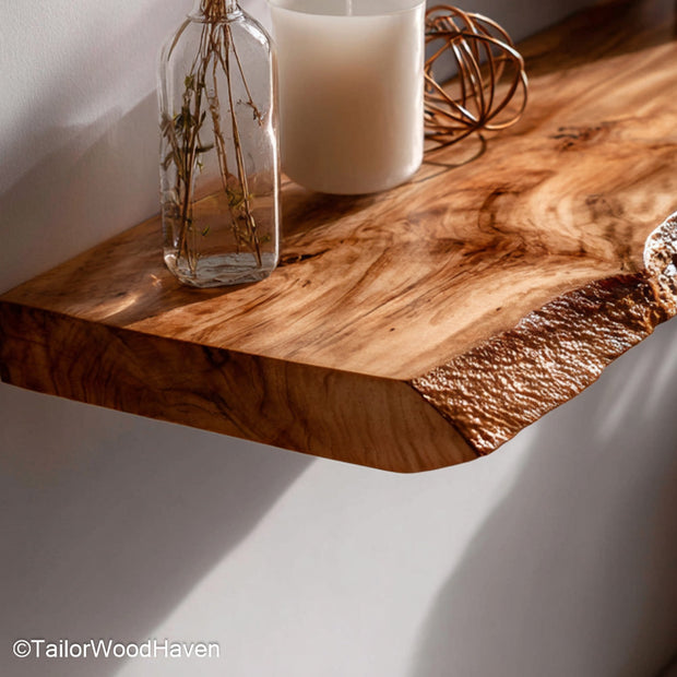 Walnut wood floating shelves made from rich walnut with visible grain and slim floating form, perfect for minimalist or farmhouse interiors