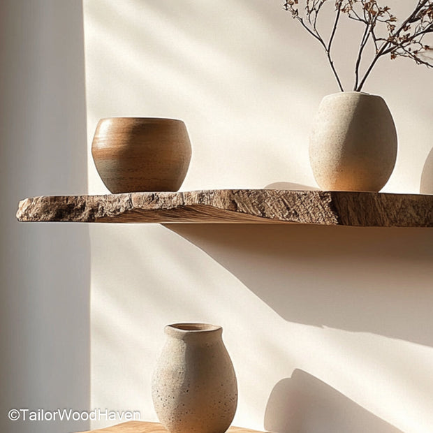 Oak floating shelves made from solid white oak with a smooth oil finish, suitable for kitchens, entryways, or living rooms