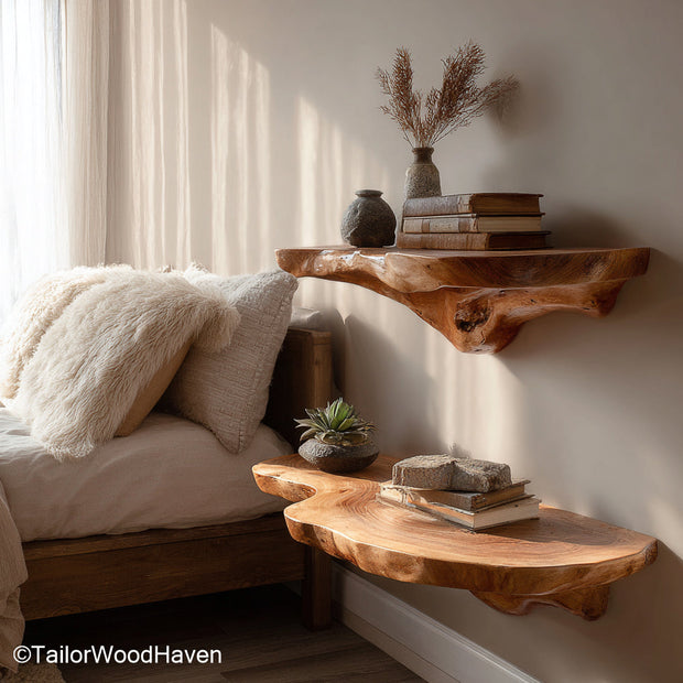 3 inch floating shelves handcrafted from thick solid slabs with a slim 3 inch profile and hidden support, ideal for small accents or storage