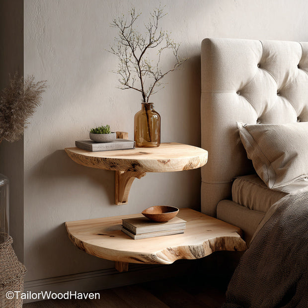 Floating white oak shelves with clean lines and natural finish for minimalist living rooms, kitchens, or bathroom styling
