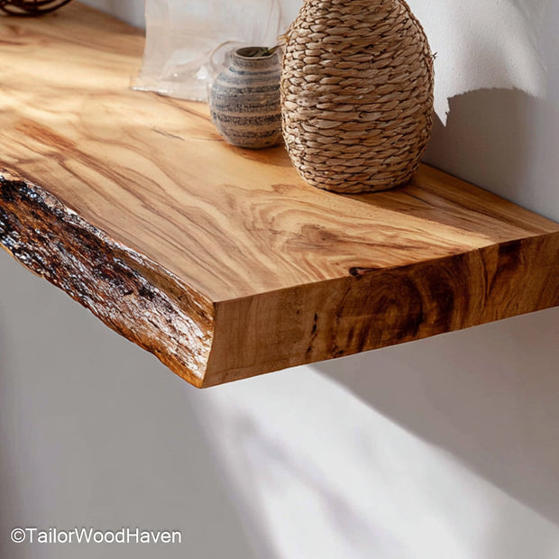 Country wall shelves made from aged wood with soft tone and farmhouse design, ideal for charming display in kitchens, bathrooms, or hallways