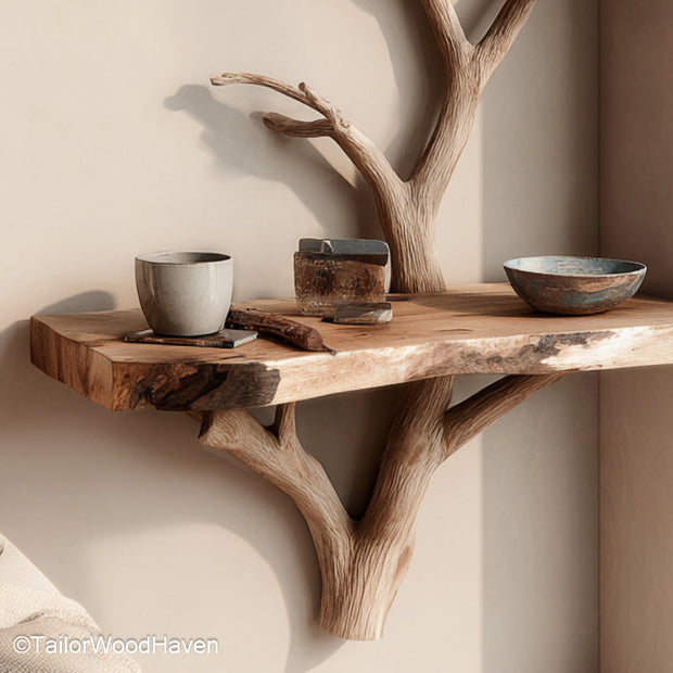 Small Floating Nightstand made from natural wood with a sleek surface and slim profile, ideal for compact rooms or cozy guest bedrooms