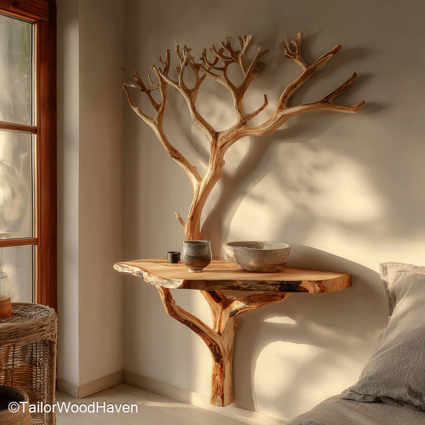 Bedside Floating Shelf crafted from hardwood with a simple surface and minimal lines, ideal for cozy bedrooms or small guest spaces